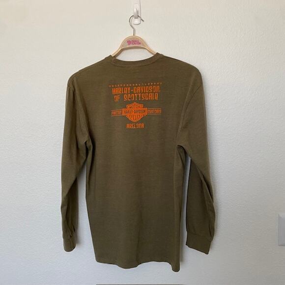 Harley Davidson Tee‎ Shirt Long Sleeve Olive Green H-D of Scottsdale Men's Large - Picture 2 of 9